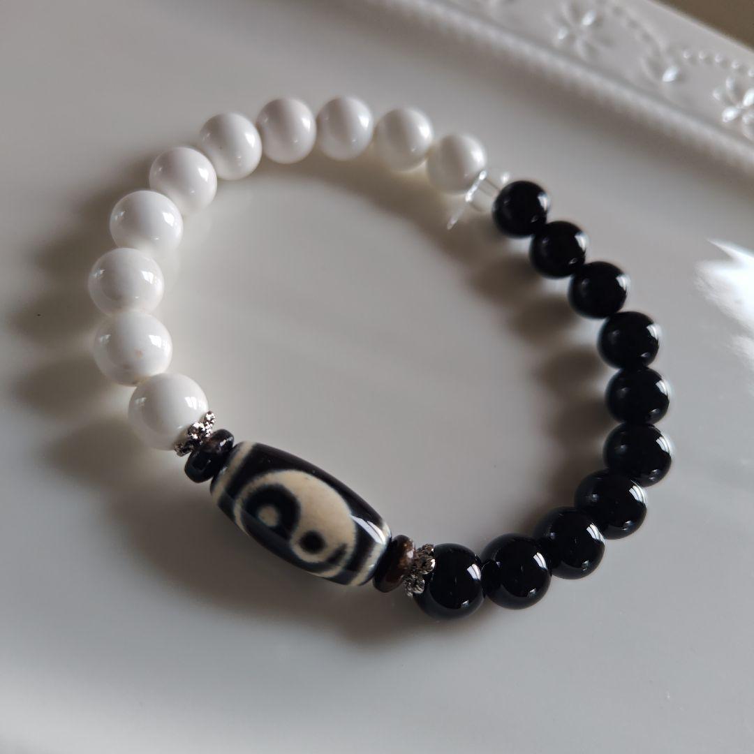 新作♡陰陽太極天珠、黒北投石、天然ホワイトオニキス
