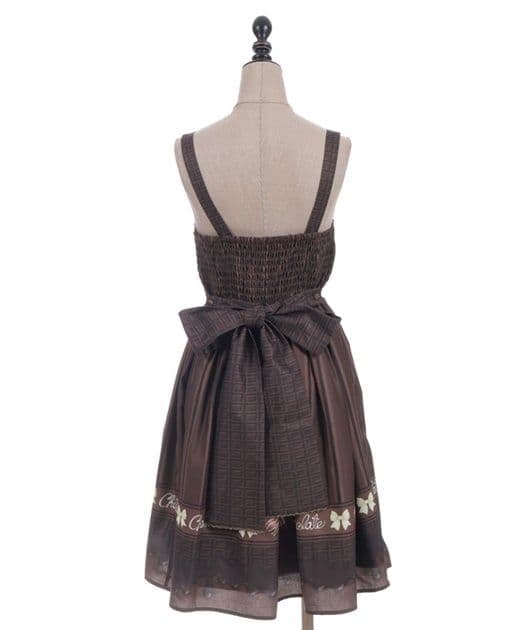 Chalmiere シャルミエール ボンボンショコラ柄ジャンパースカート 茶